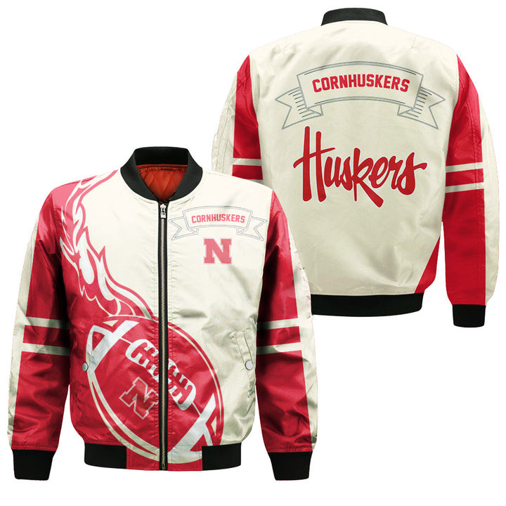 NCAA Nebraska Cornhuskers Red Cream Bomber Jacket V6