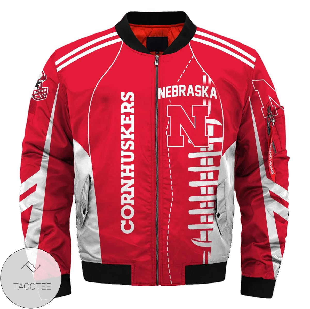 NCAA Nebraska Cornhuskers Red White Bomber Jacket V9