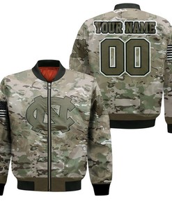 NCAA North Carolina Tar Heels Custom Name Number Camo Bomber Jacket