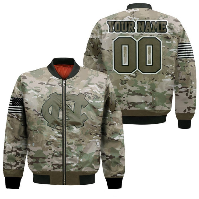 NCAA North Carolina Tar Heels Custom Name Number Camo Bomber Jacket