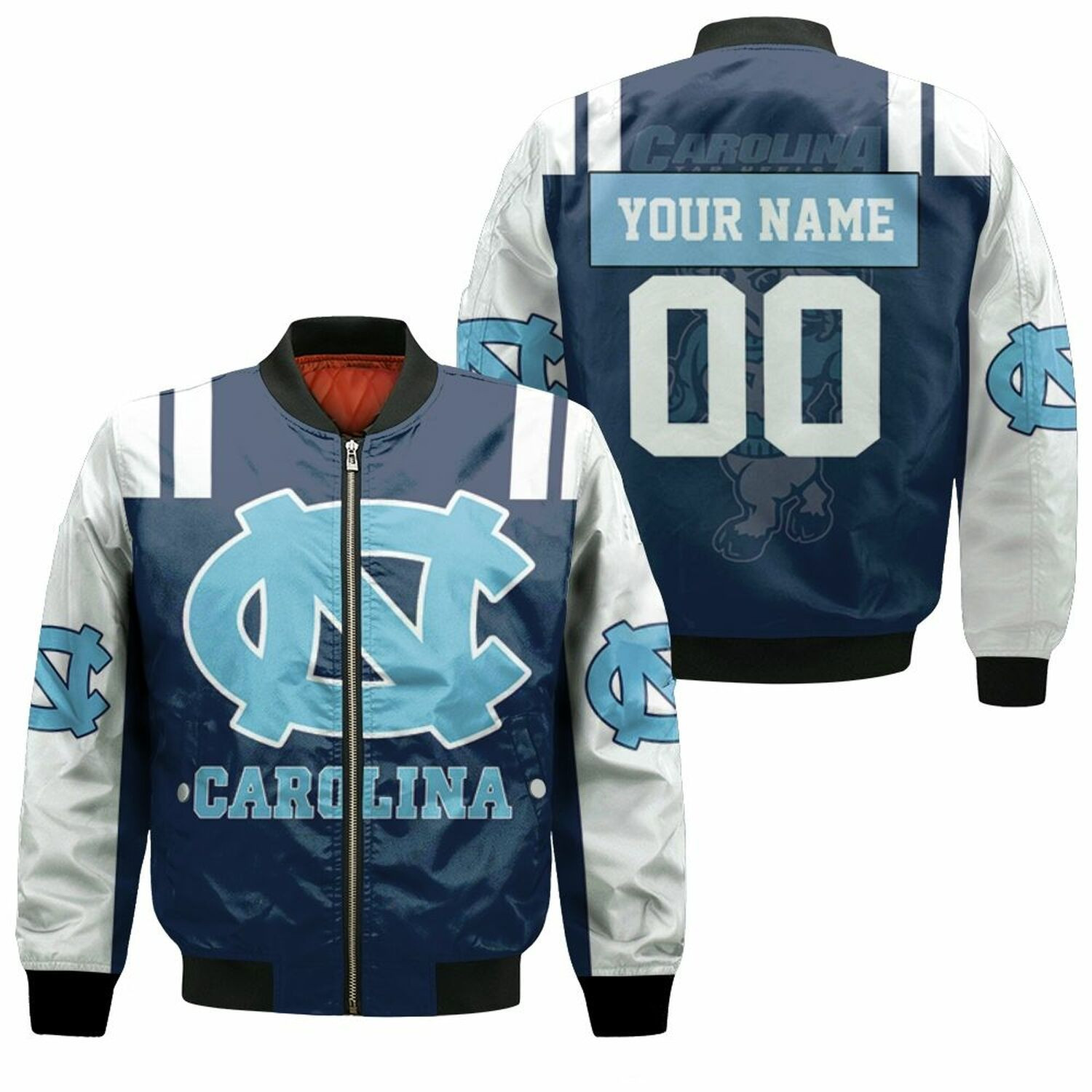 NCAA North Carolina Tar Heels Custom Name Number Dark Blue Bomber Jacket