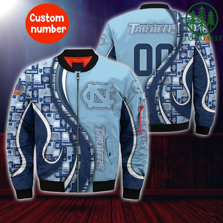 NCAA North Carolina Tar Heels Custom Number Blue Bomber Jacket
