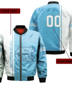 NCAA North Carolina Tar Heels Custom Text Number Blue White Bomber Jacket