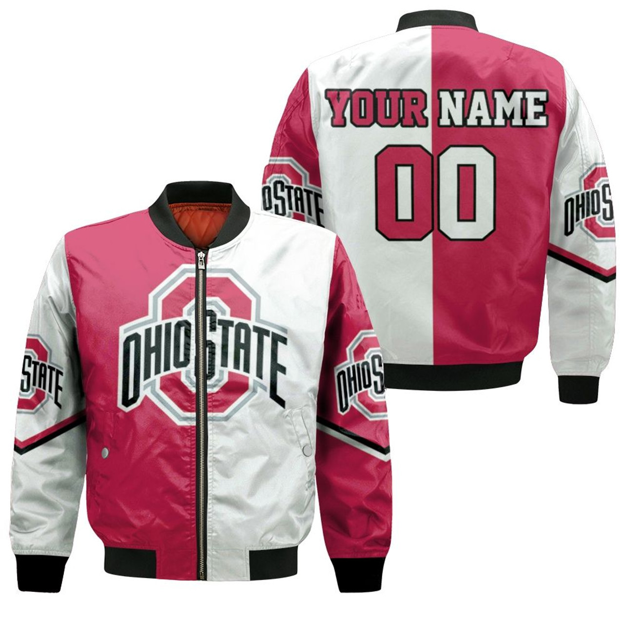 NCAA Ohio State Buckeyes Custom Name Number Red White Bomber Jacket