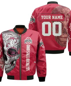 NCAA Ohio State Buckeyes Custom Name Number Sugar Skull Bomber Jacket
