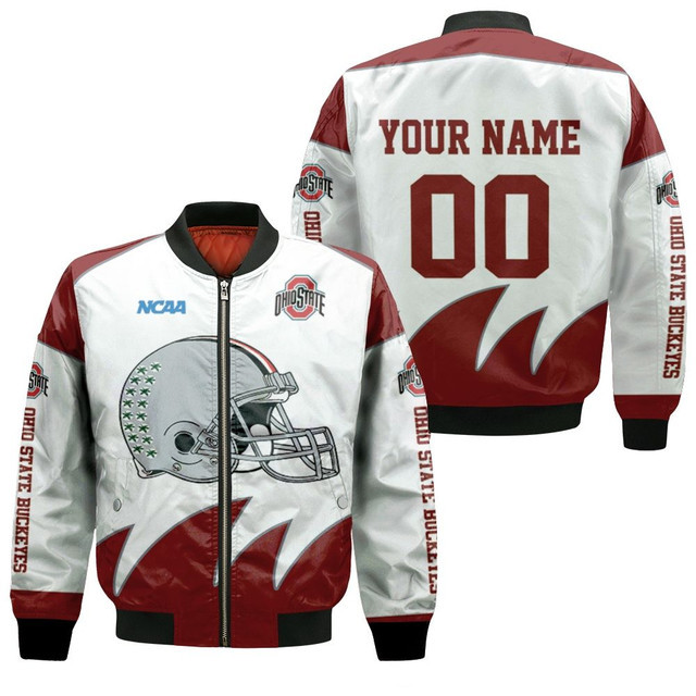 NCAA Ohio State Buckeyes Custom Name Number White Bomber Jacket