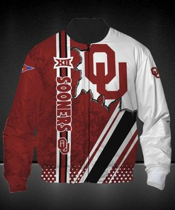 NCAA Oklahoma Sooners Crimson White Bomber Jacket V1