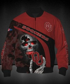 NCAA Oklahoma Sooners Skull Crimson Black Bomber Jacket