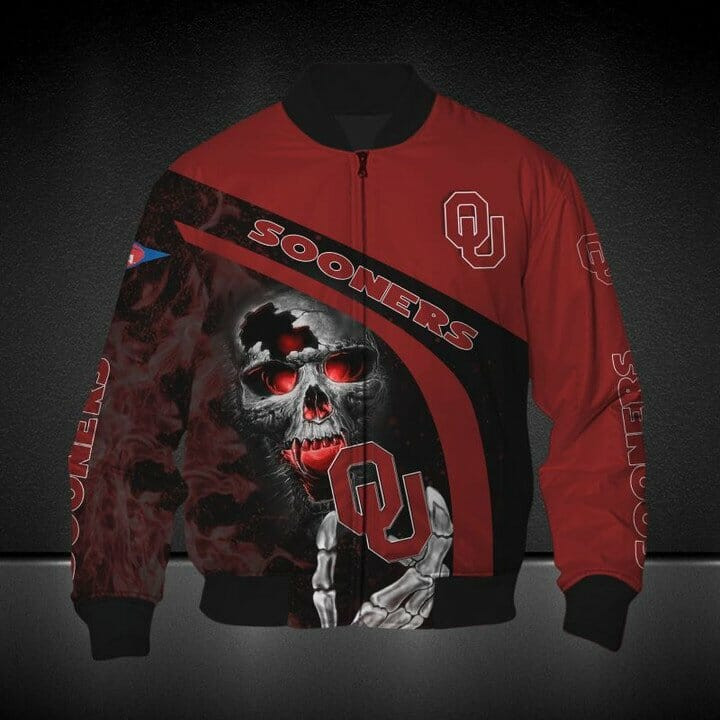 NCAA Oklahoma Sooners Skull Crimson Black Bomber Jacket