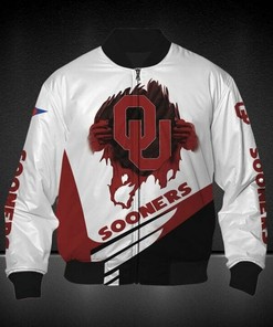 NCAA Oklahoma Sooners White Crimson Bomber Jacket