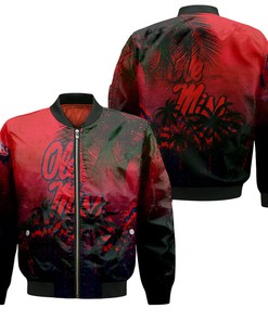 NCAA Ole Miss Rebels Coconut Tree Tropical Grunge Bomber Jacket