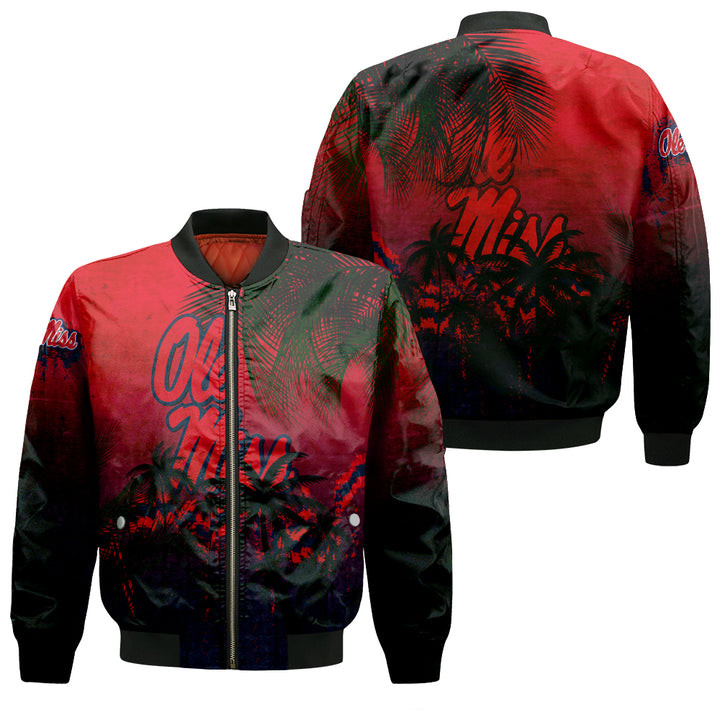 NCAA Ole Miss Rebels Coconut Tree Tropical Grunge Bomber Jacket