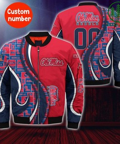 NCAA Ole Miss Rebels Custom Number Red Blue Bomber Jacket