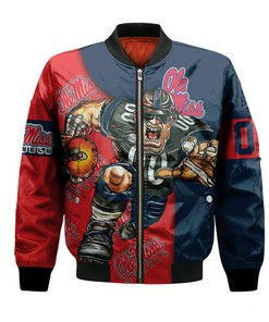 NCAA Ole Miss Rebels Custom Number Red Blue Bomber Jacket V2