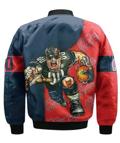 NCAA Ole Miss Rebels Custom Number Red Blue Bomber Jacket V2