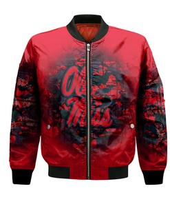 NCAA Ole Miss Rebels Custom Text Number Red Camouflage Bomber Jacket