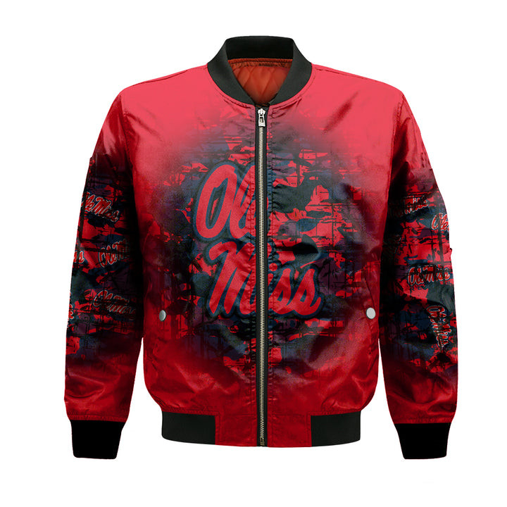 NCAA Ole Miss Rebels Custom Text Number Red Camouflage Bomber Jacket