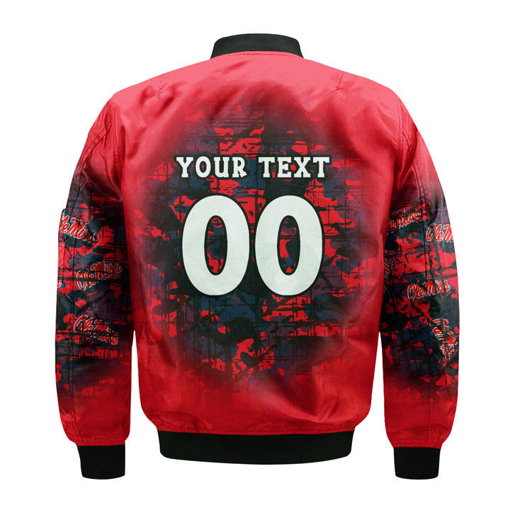 NCAA Ole Miss Rebels Custom Text Number Red Camouflage Bomber Jacket