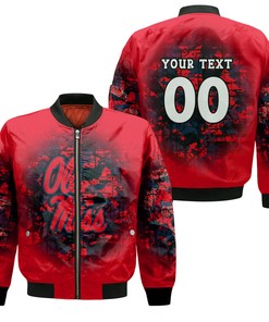 NCAA Ole Miss Rebels Custom Text Number Red Camouflage Bomber Jacket