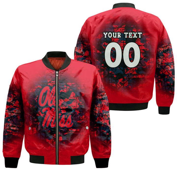 NCAA Ole Miss Rebels Custom Text Number Red Camouflage Bomber Jacket
