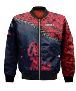 NCAA Ole Miss Rebels Red Blue Grunge Polynesian Bomber Jacket