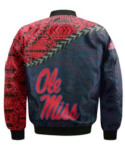 NCAA Ole Miss Rebels Red Blue Grunge Polynesian Bomber Jacket