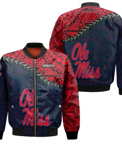 NCAA Ole Miss Rebels Red Blue Grunge Polynesian Bomber Jacket