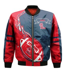 NCAA Ole Miss Rebels Red Flame Ball Blue Bomber Jacket