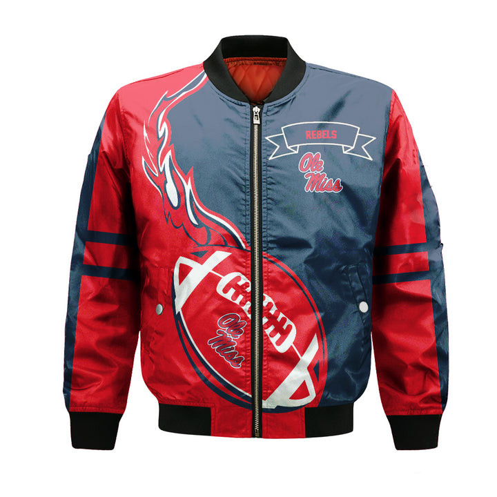 NCAA Ole Miss Rebels Red Flame Ball Blue Bomber Jacket