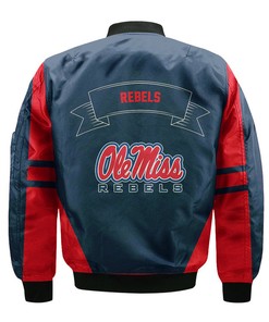 NCAA Ole Miss Rebels Red Flame Ball Blue Bomber Jacket