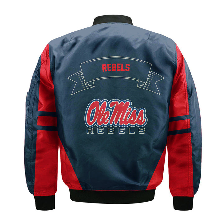 NCAA Ole Miss Rebels Red Flame Ball Blue Bomber Jacket