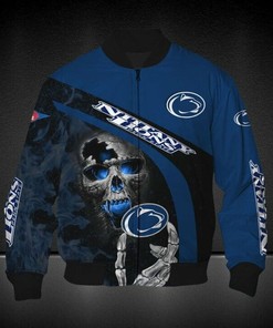 NCAA Penn State Nittany Lions Blue Black Skull Bomber Jacket