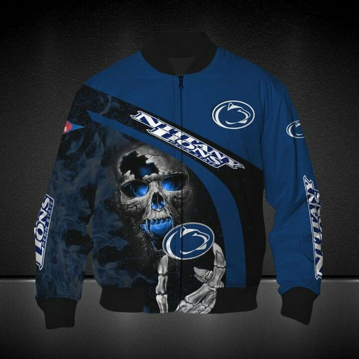 NCAA Penn State Nittany Lions Blue Black Skull Bomber Jacket