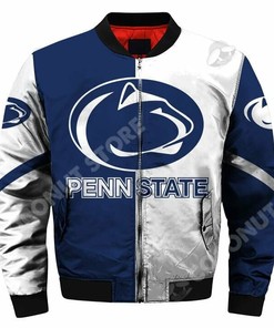 NCAA Penn State Nittany Lions Blue White Bomber Jacket V4