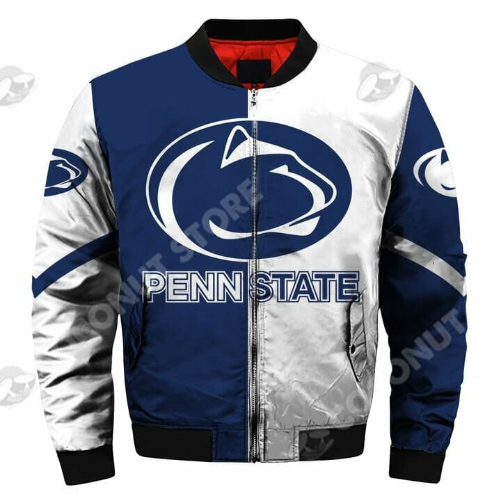 NCAA Penn State Nittany Lions Blue White Bomber Jacket V4