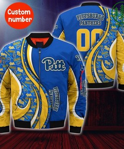 NCAA Pittsburgh Panthers Custom Number Blue Yellow Bomber Jacket