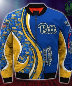 NCAA Pittsburgh Panthers Custom Number Blue Yellow Bomber Jacket