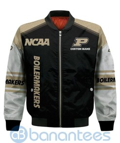 NCAA Purdue Boilermakers Custom Name Black Gold Bomber Jacket