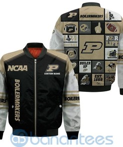 NCAA Purdue Boilermakers Custom Name Black Gold Bomber Jacket