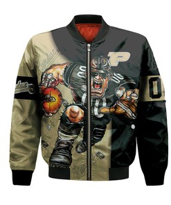 NCAA Purdue Boilermakers Custom Number Gold Black Bomber Jacket