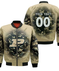NCAA Purdue Boilermakers Custom Text Number Gold Black Bomber Jacket V12