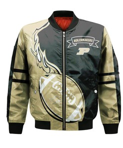 NCAA Purdue Boilermakers Gold Ball Black Bomber Jacket