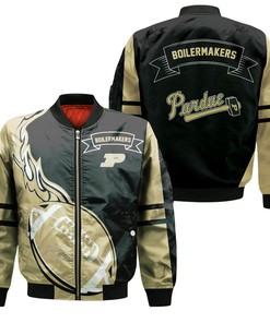 NCAA Purdue Boilermakers Gold Ball Black Bomber Jacket