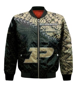 NCAA Purdue Boilermakers Gold Black Polynesian Bomber Jacket V3