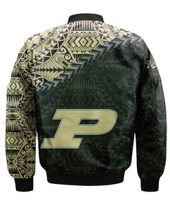 NCAA Purdue Boilermakers Gold Black Polynesian Bomber Jacket V3