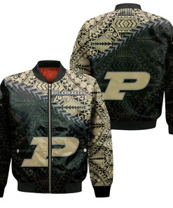 NCAA Purdue Boilermakers Gold Black Polynesian Bomber Jacket V3