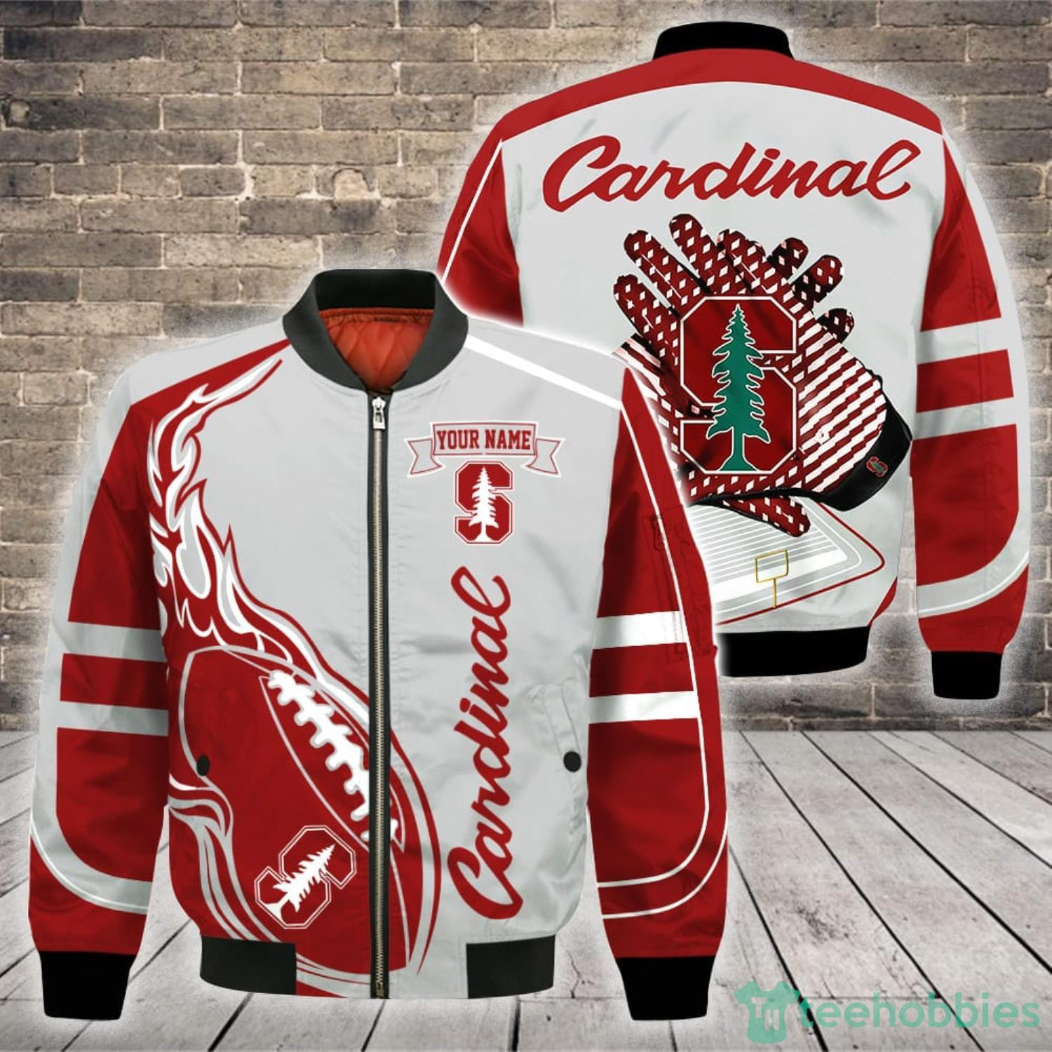 NCAA Stanford Cardinal Custom Name Flame Ball Bomber Jacket