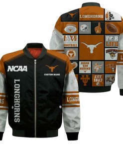 NCAA Texas Longhorns Custom Name Black Bomber Jacket