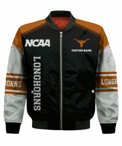 NCAA Texas Longhorns Custom Name Black Bomber Jacket