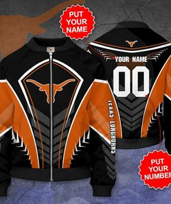 NCAA Texas Longhorns Custom Name Number Black Orange Bomber Jacket